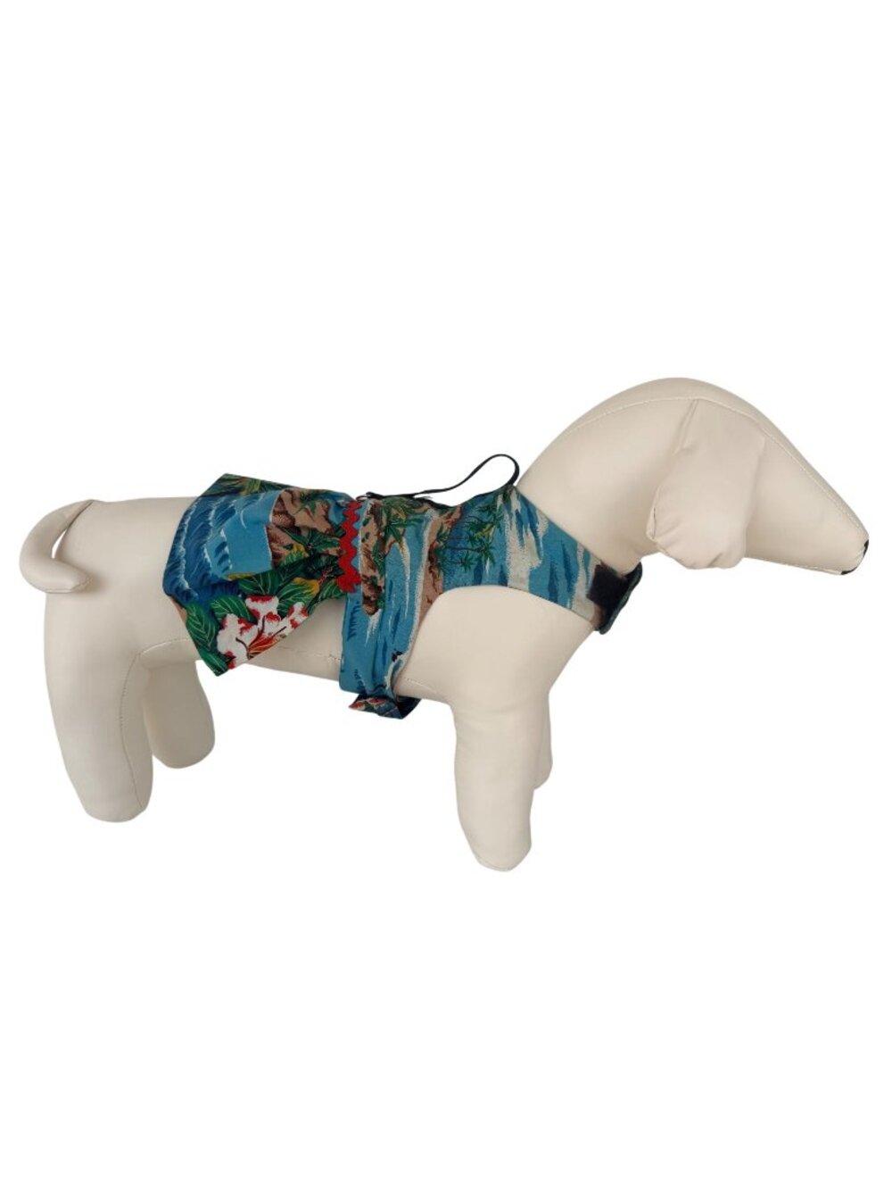 Handmade Small Dog Adjustable Dress Outfit w Harness Hawaiian Tropical Blue Red